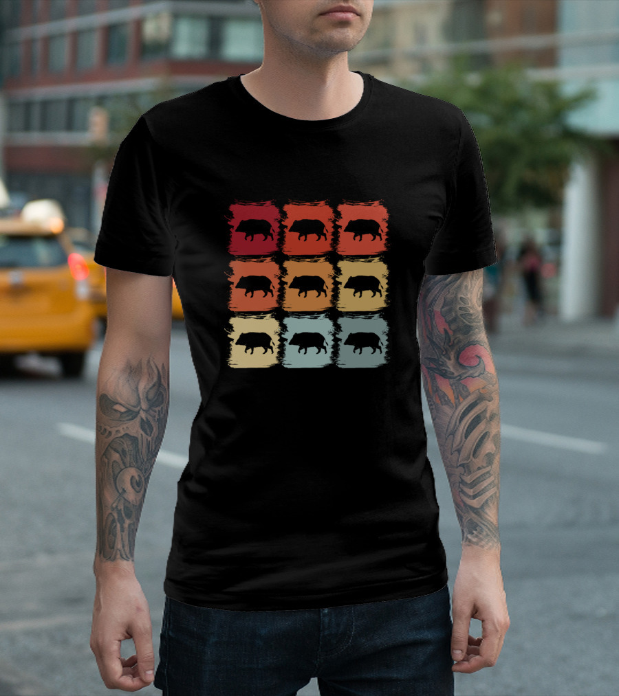 Retro Boar Pop Art Animal Grid T-Shirt