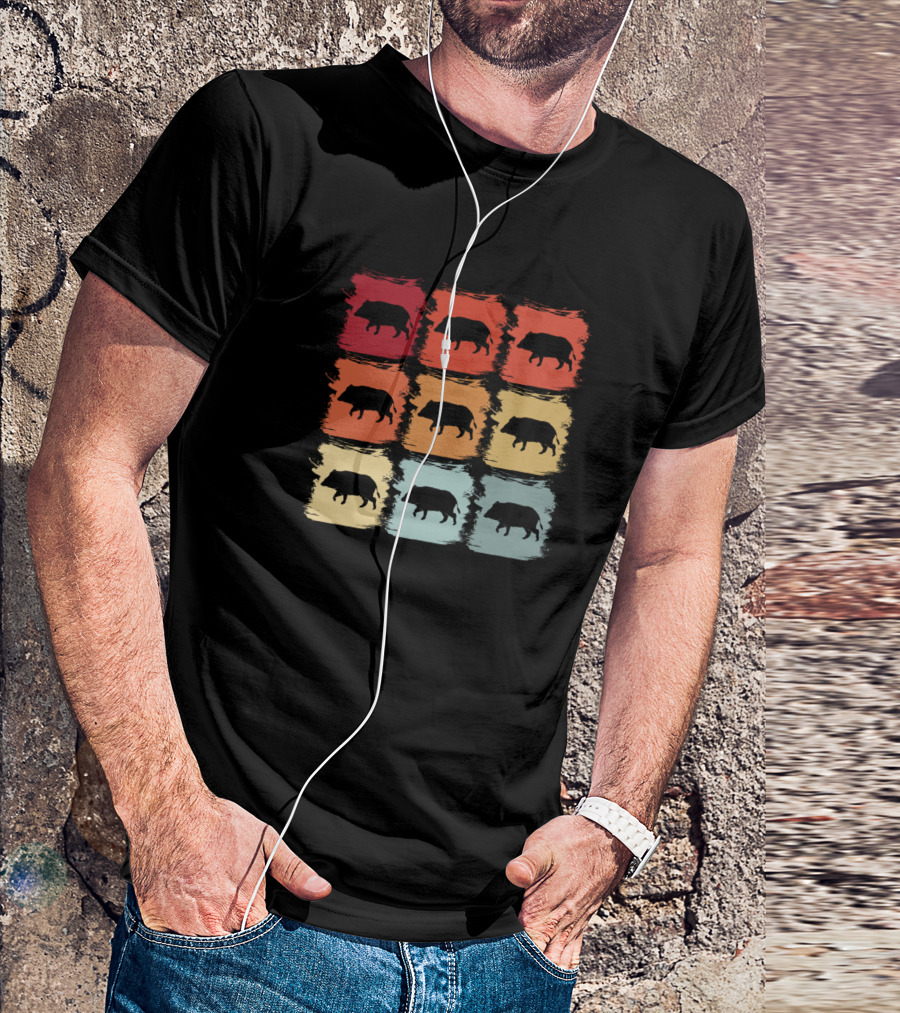 Retro Boar Pop Art Animal Grid T-Shirt
