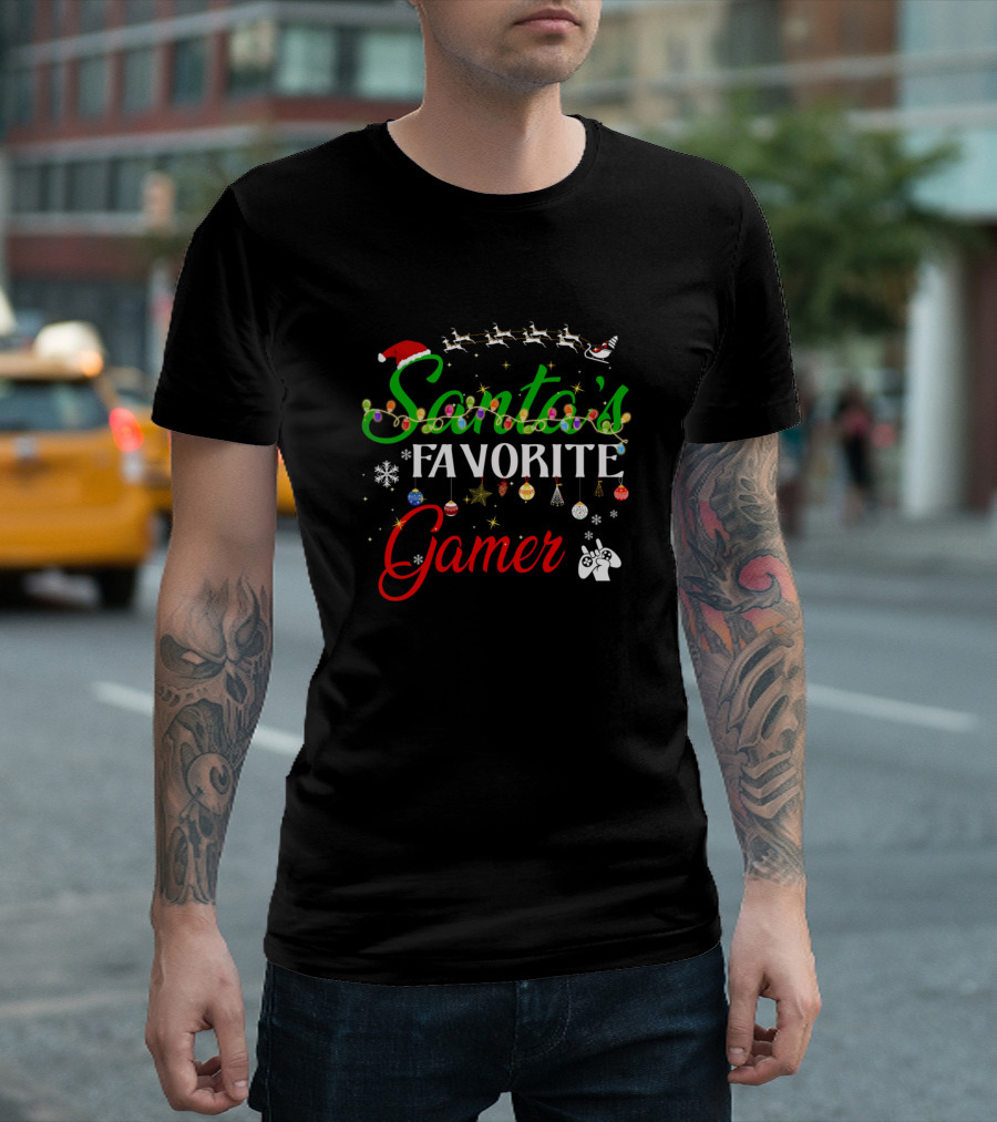 Santa's Favorite Gamer Christmas Reindeer Ornaments Controller T-Shirt