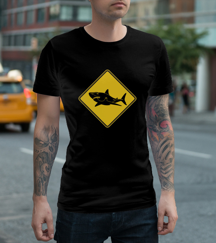 Shark Surfer Warning Yellow Road Sign T-Shirt