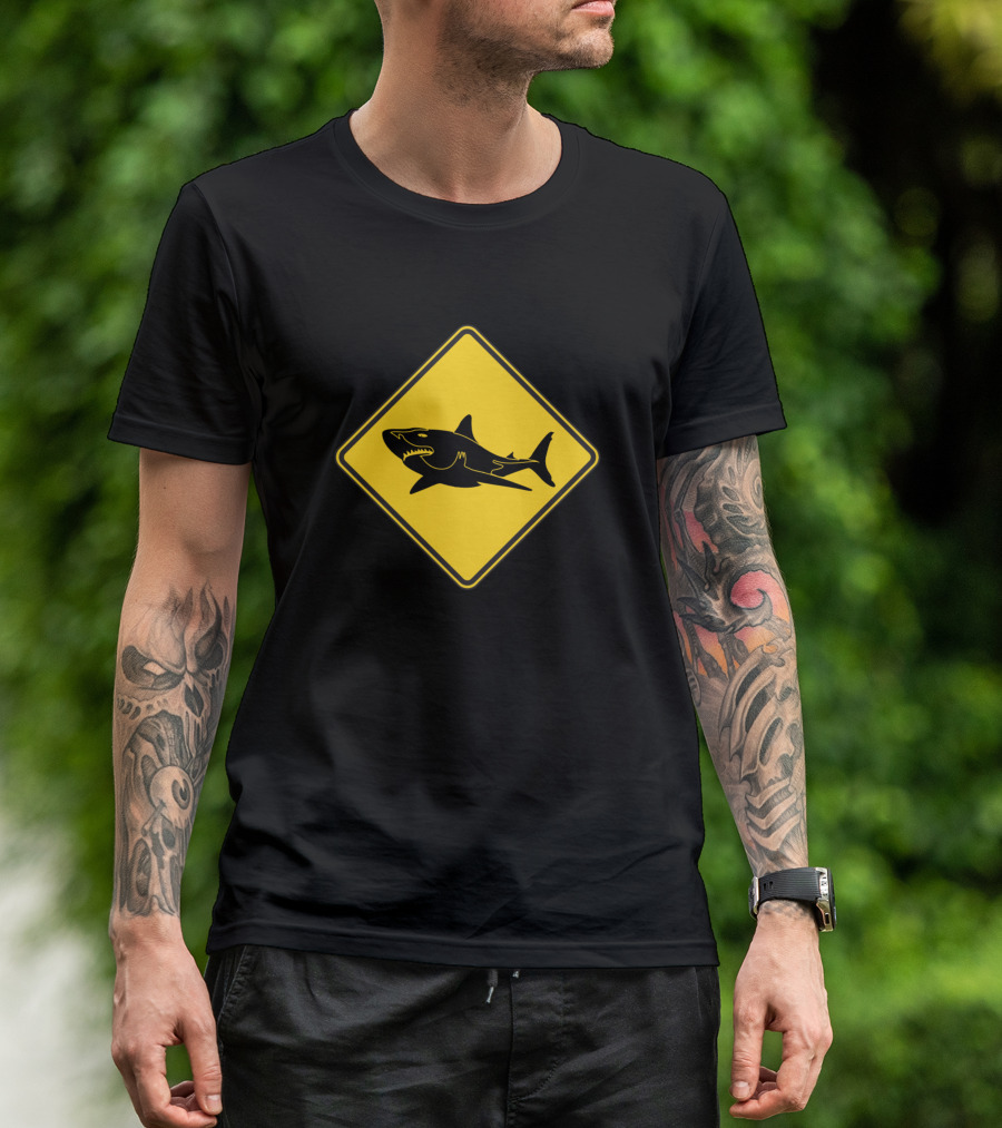Shark Surfer Warning Yellow Road Sign T-Shirt