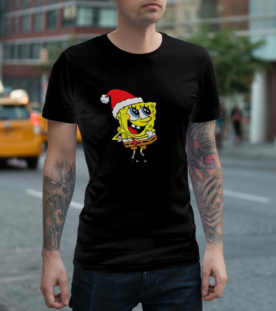 Spongebob Squarepants Santa Hat Christmas Holiday T-Shirt
