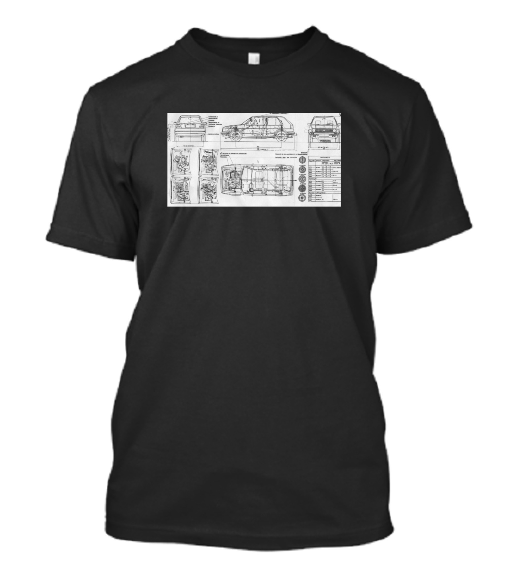 Vw Golf Blueprint Technical Drawing T-Shirt