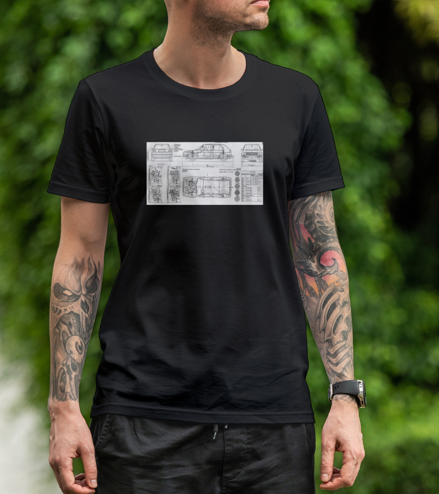 Vw Golf Blueprint Technical Drawing T-Shirt