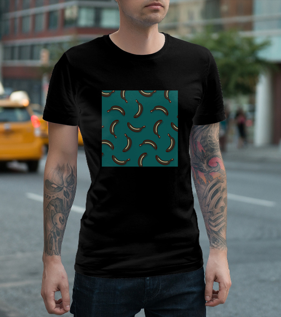 Aesthetic Banana Pattern Green Background T-Shirt