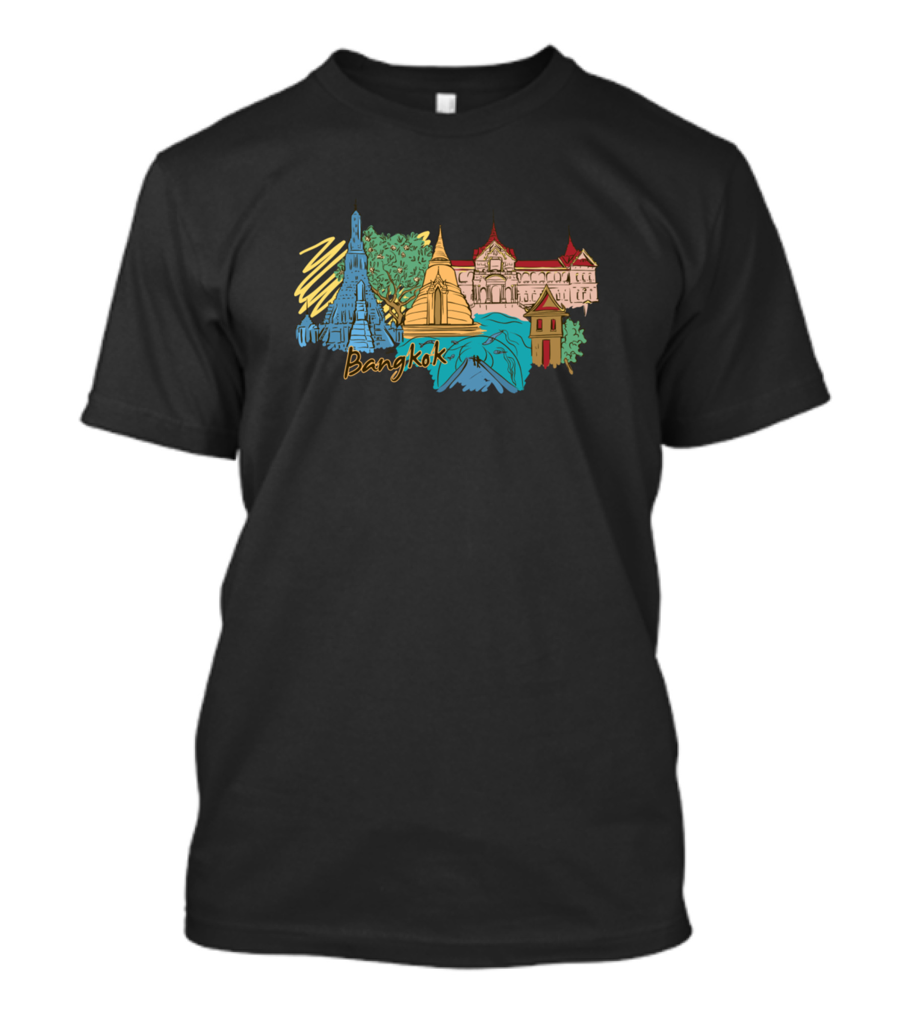 Bangkok Thailand Temples And Landmarks 彩色描绘 T-Shirt