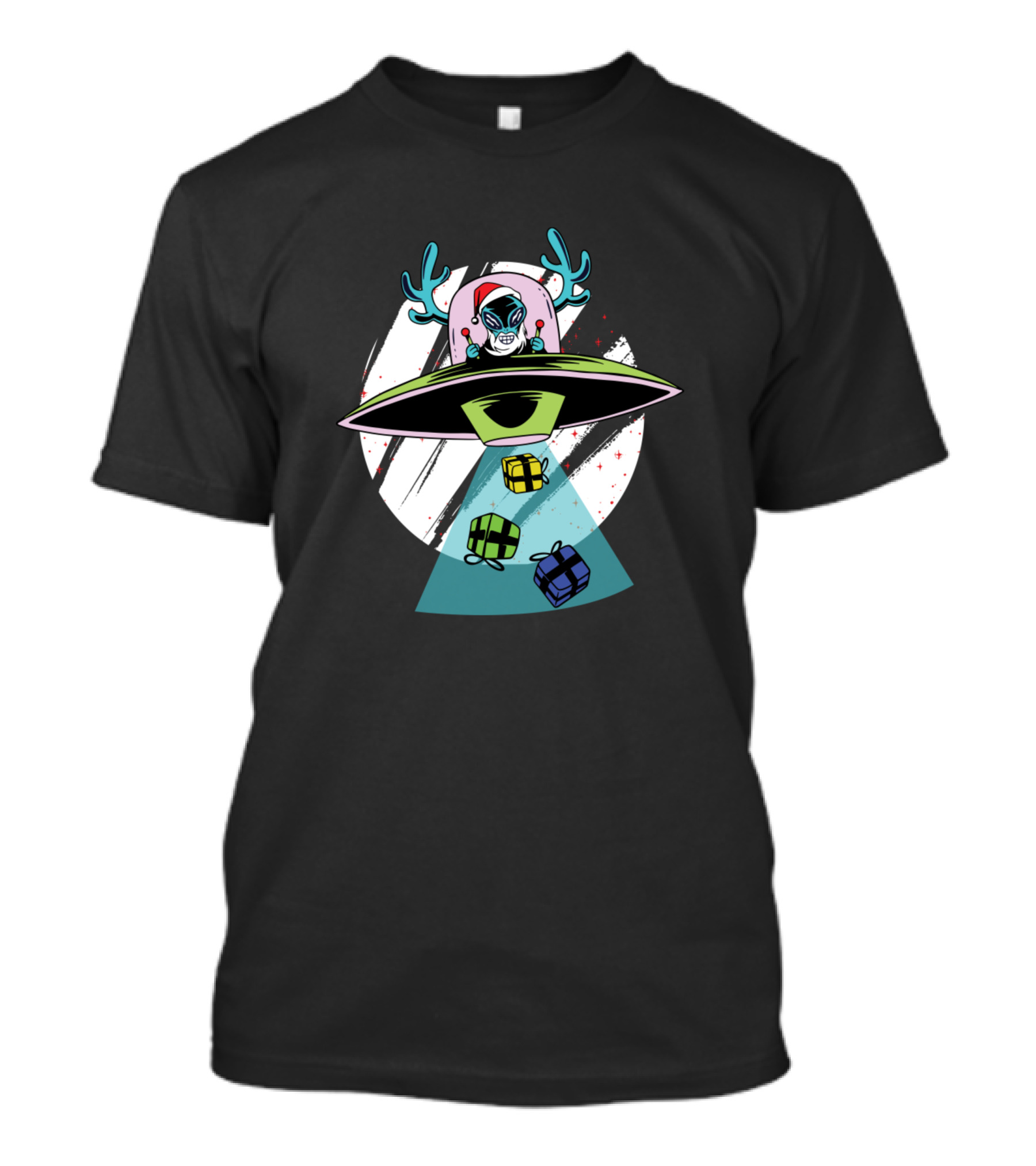 Christmas Aliens Santa UFO Gifts Antlers T-Shirt