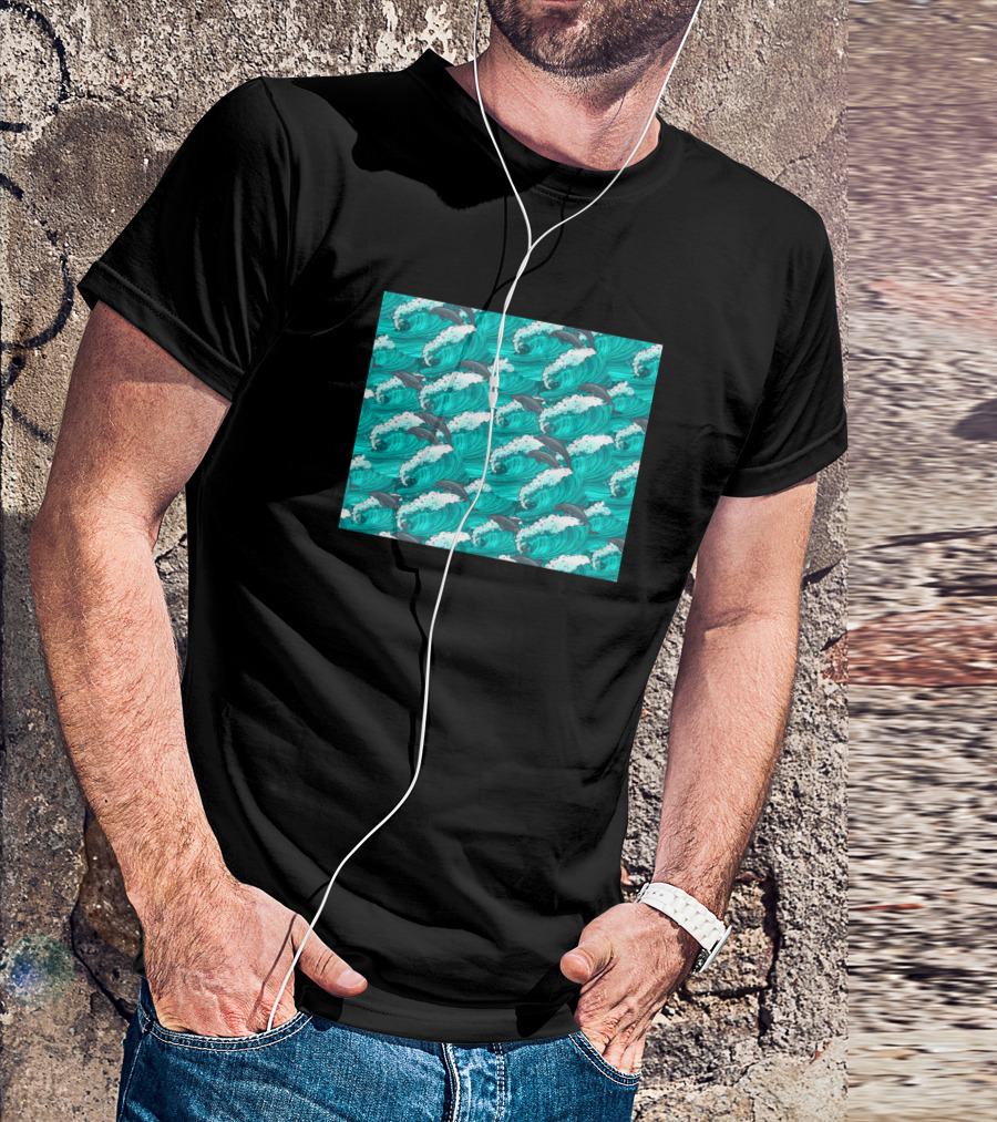 Dolphins Seamless Aquatic Waves T-Shirt