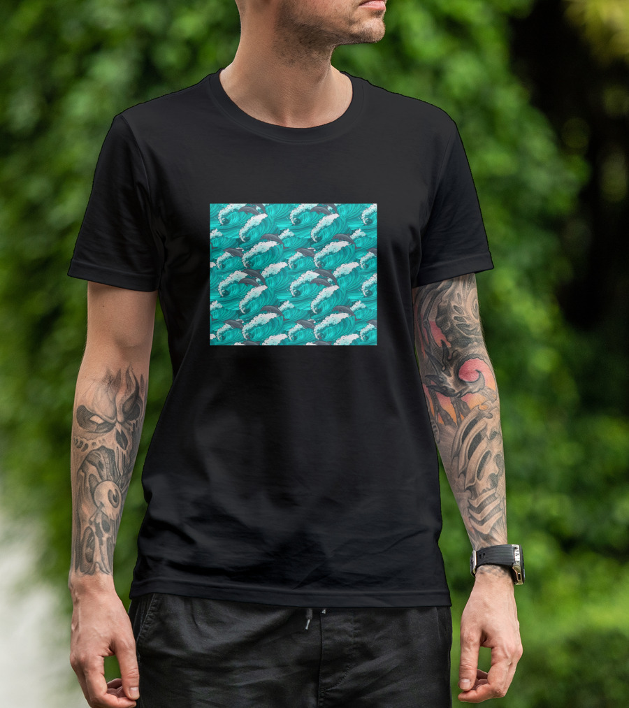 Dolphins Seamless Aquatic Waves T-Shirt