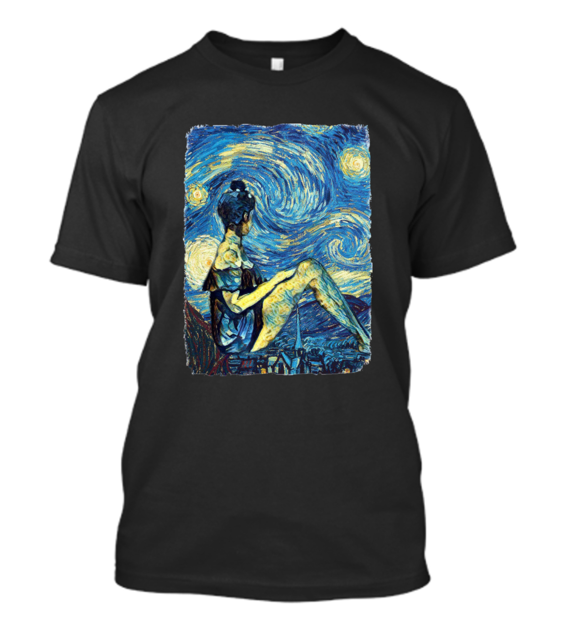 Van Gogh Style Starry Night With Seated Figure T-Shirt