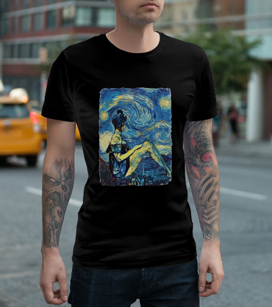 Van Gogh Style Starry Night With Seated Figure T-Shirt
