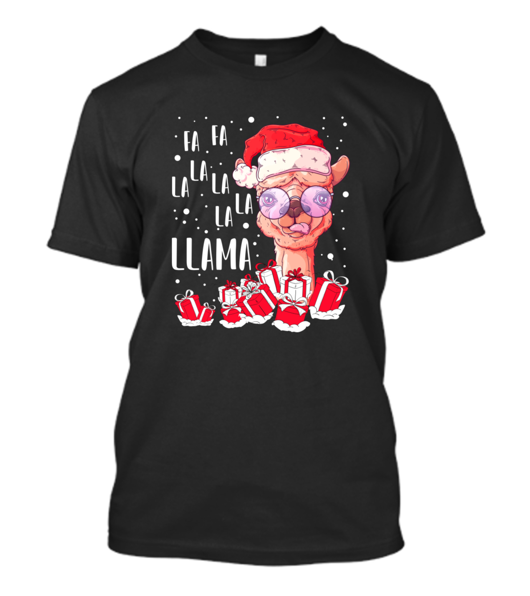 Fa La La Llama Christmas In Santa Hat With Gifts T-Shirt