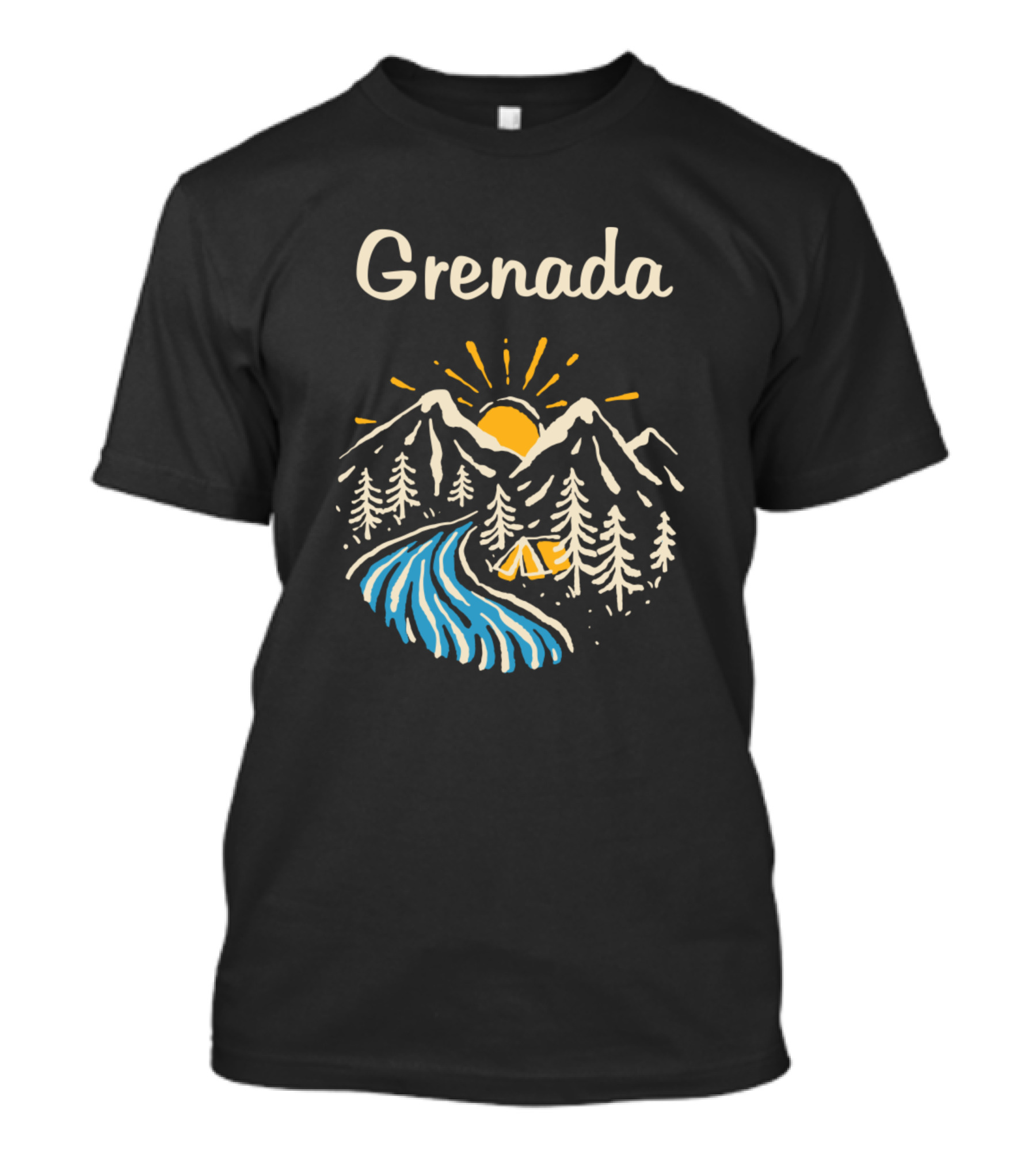 Grenada Mountain Camping River Sunrise Panorama T-Shirt