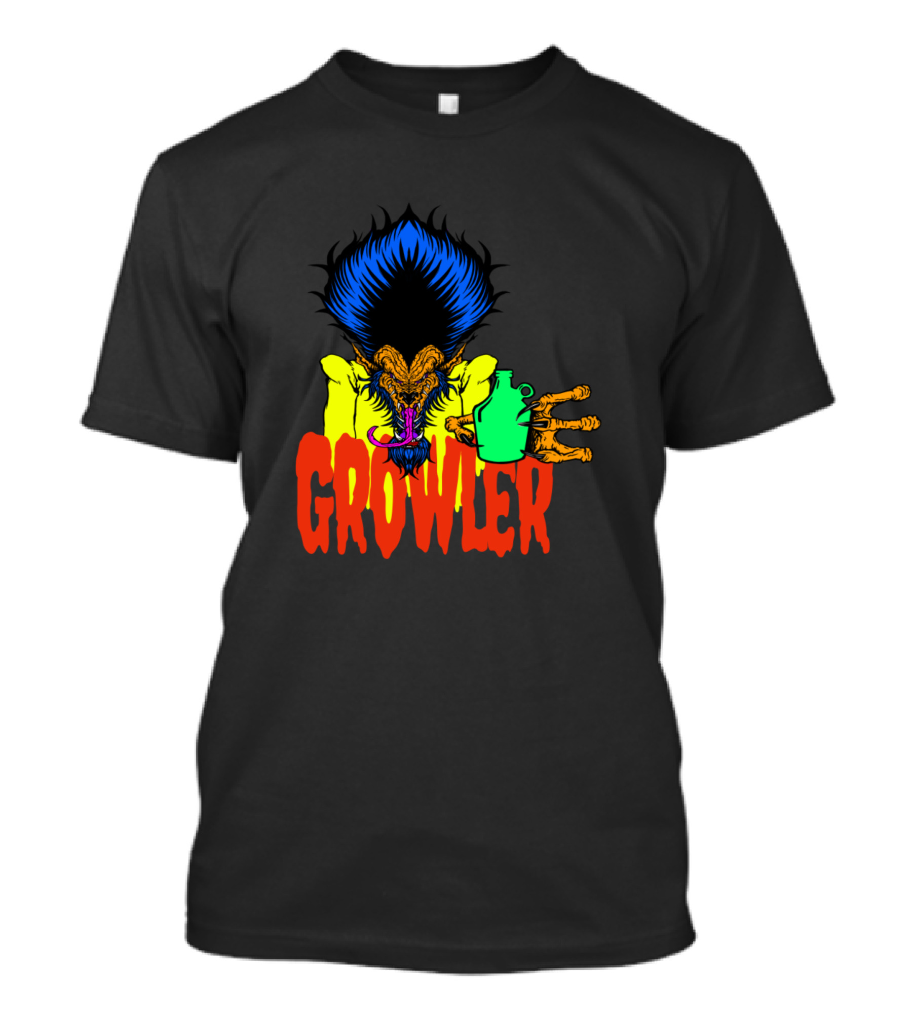 Growler Colorful Monster Holding Jug With Blue Hair T-Shirt
