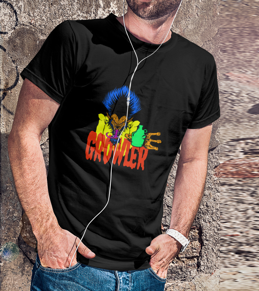Growler Colorful Monster Holding Jug With Blue Hair T-Shirt