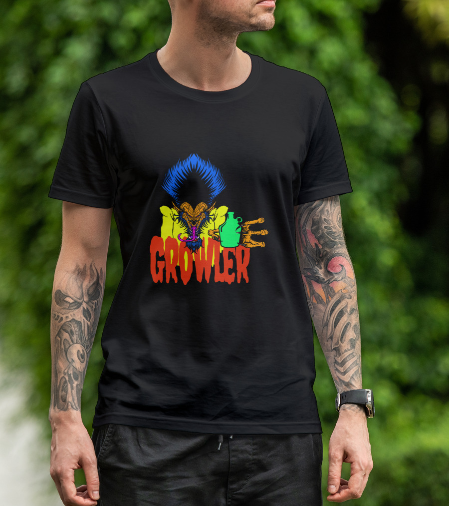 Growler Colorful Monster Holding Jug With Blue Hair T-Shirt