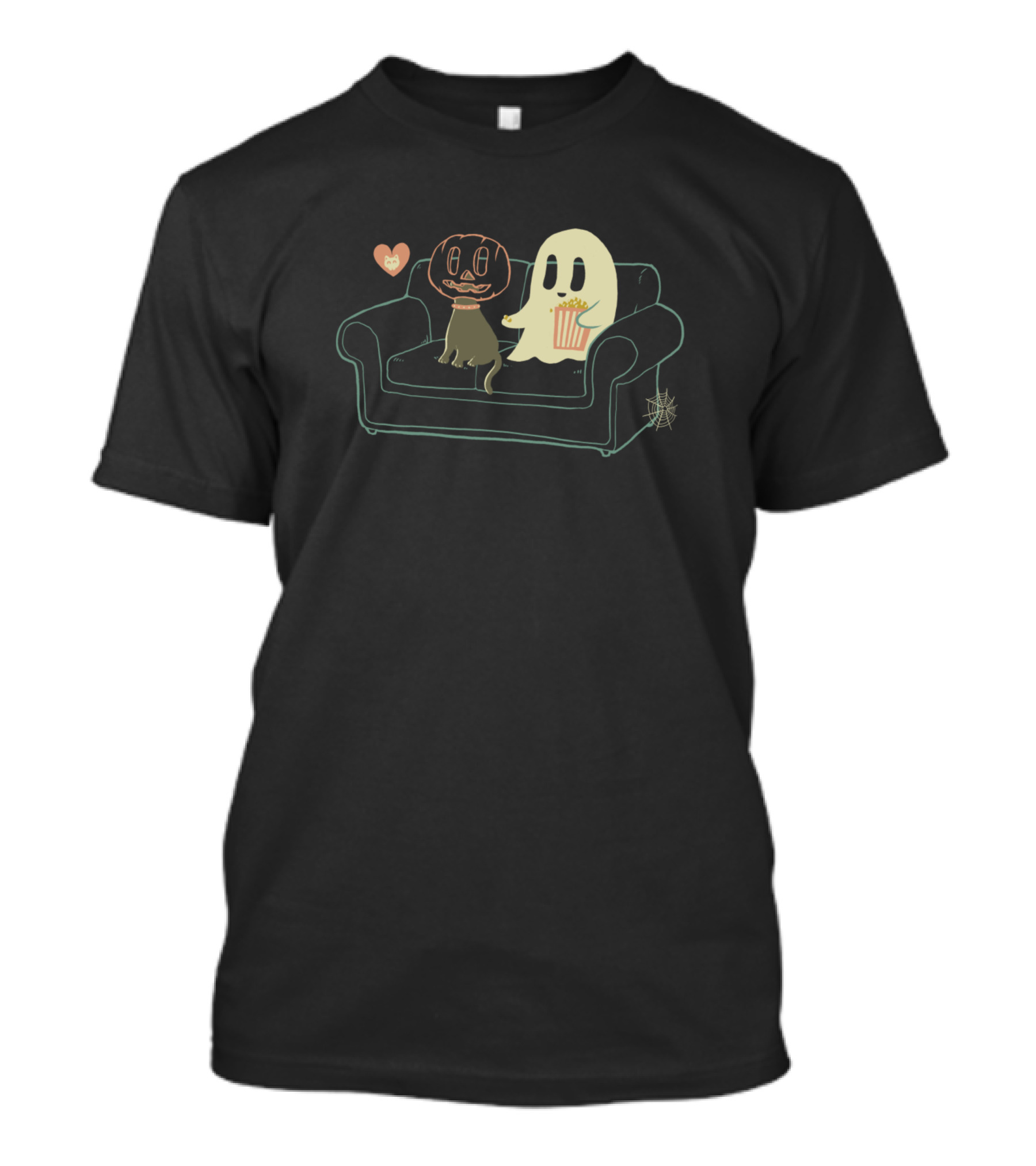 Halloween Couch Potato Ghost And Pumpkin Friends On A Sofa T-Shirt