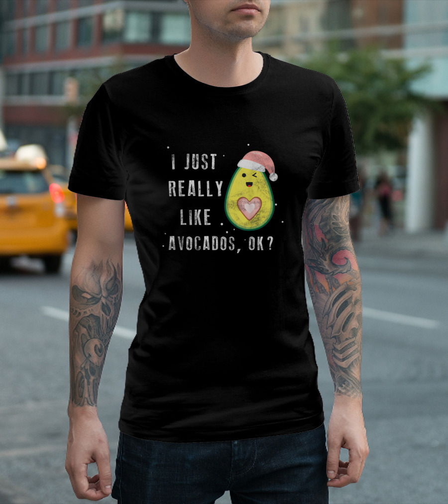 I Just Really Like Avocados Ok Santa Hat Winking Avocado Heart T-Shirt