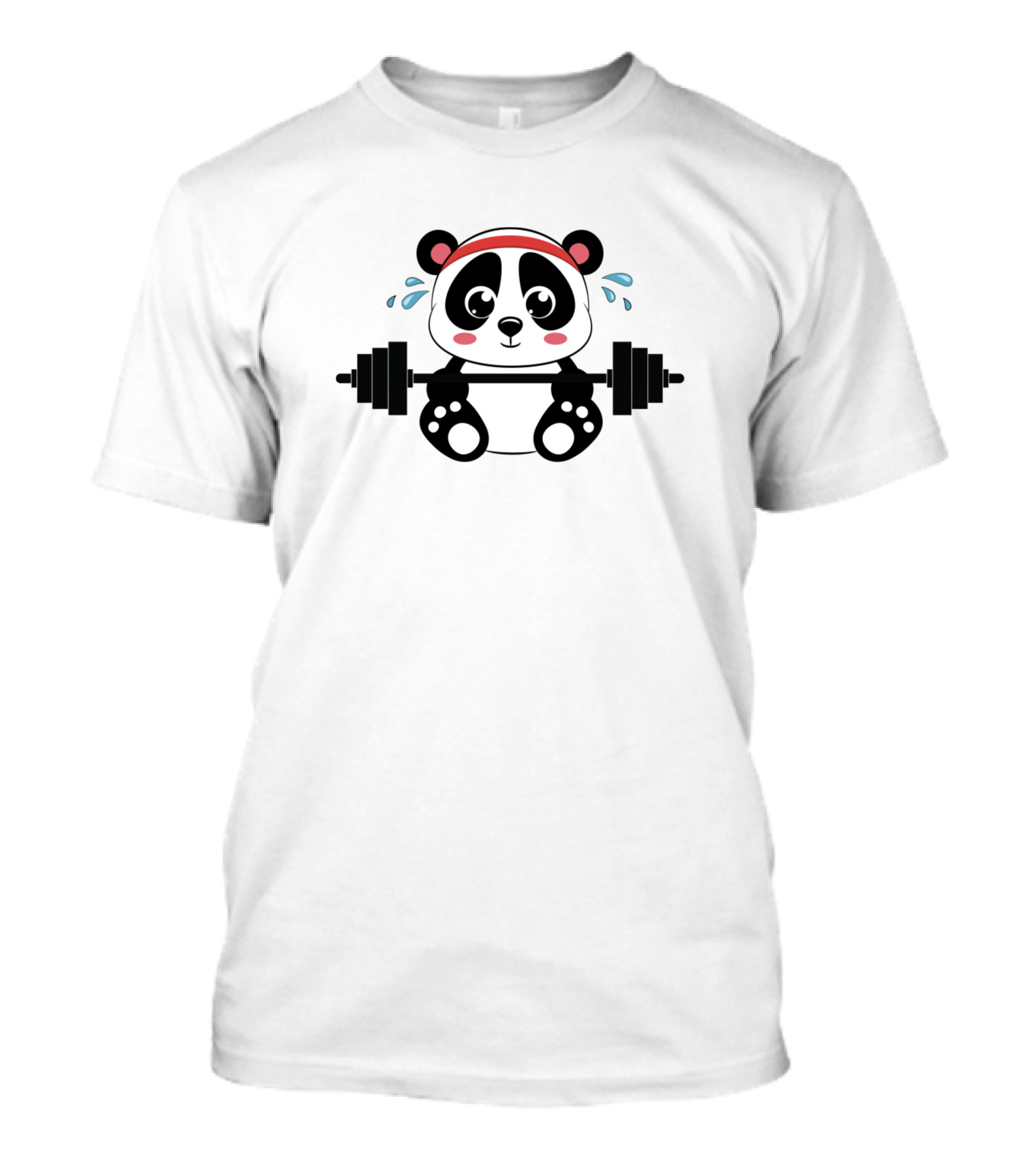 Kawaii Panda Lifting Barbell Workout Fitness Cute Sweatband T-Shirt