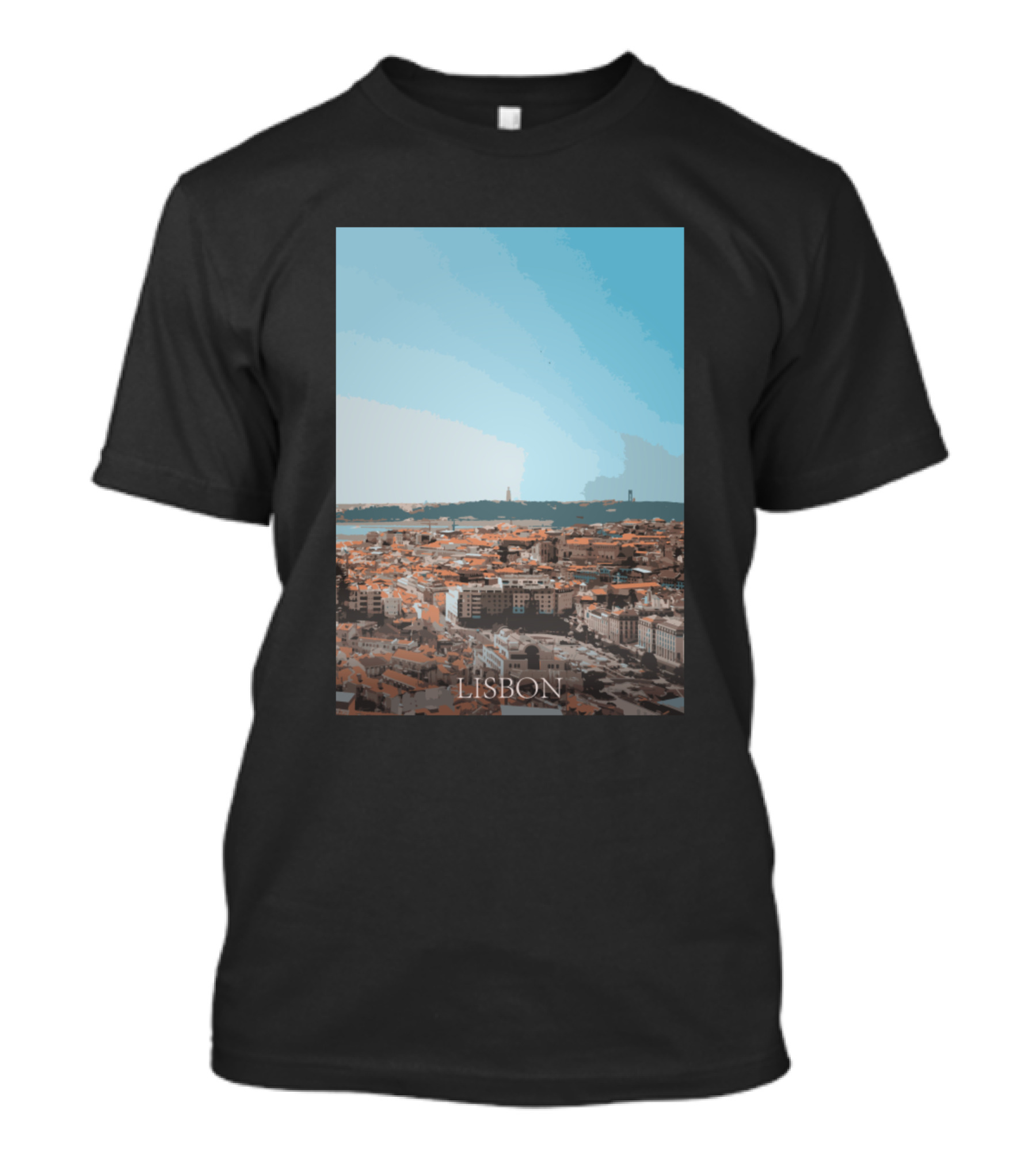 Lisbon Cityscape Rooftops And Skyline With Blue Sky T-Shirt