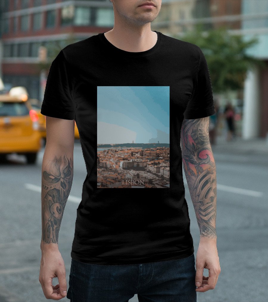 Lisbon Cityscape Rooftops And Skyline With Blue Sky T-Shirt