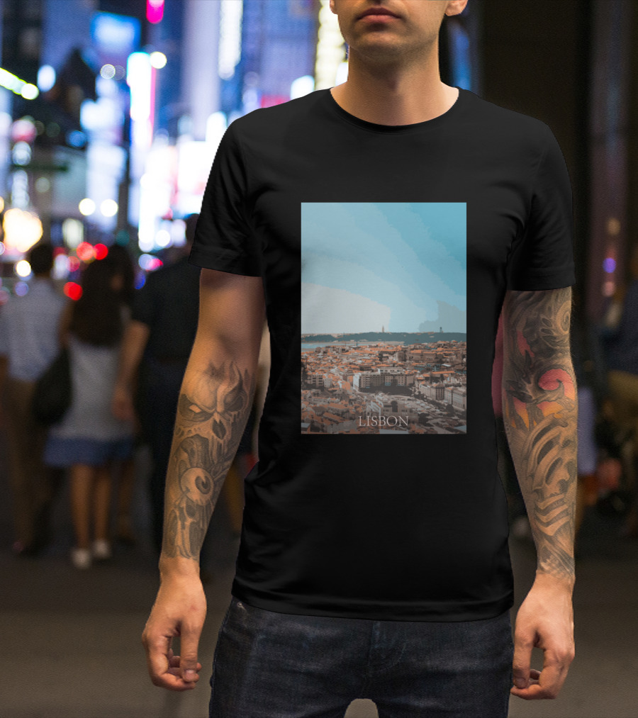 Lisbon Cityscape Rooftops And Skyline With Blue Sky T-Shirt