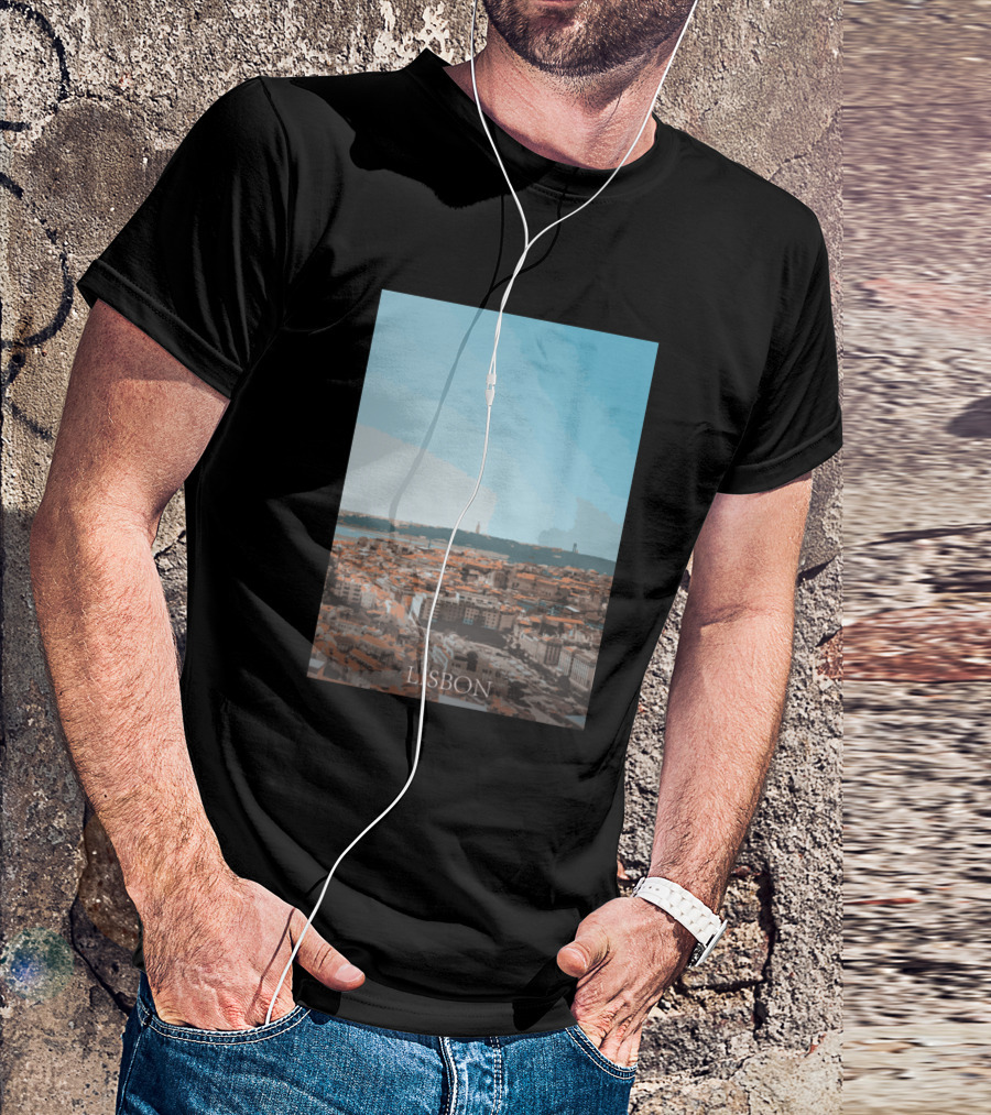 Lisbon Cityscape Rooftops And Skyline With Blue Sky T-Shirt