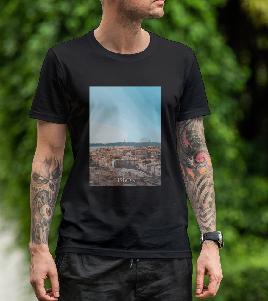 Lisbon Cityscape Rooftops And Skyline With Blue Sky T-Shirt