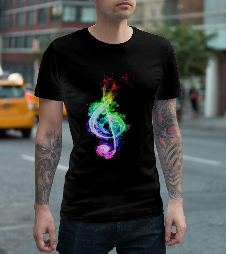 Music Lovers Colorful Treble Clef Smoke T-Shirt