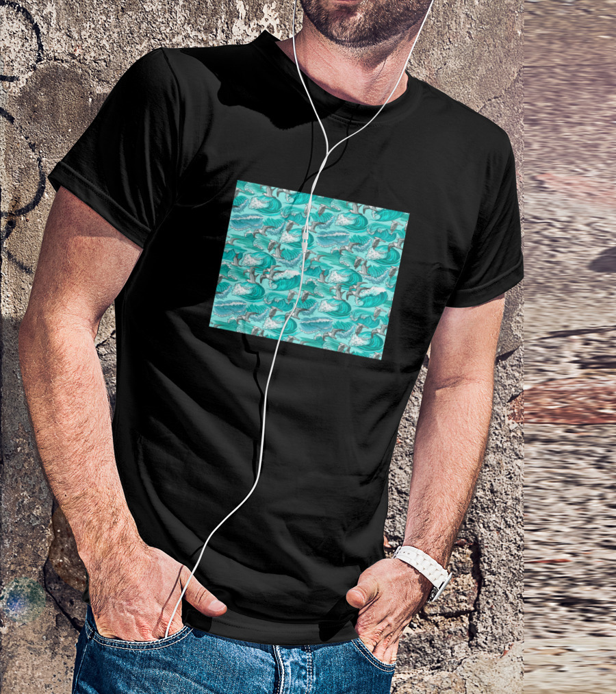 Seagulls Seamless Ocean Waves T-Shirt