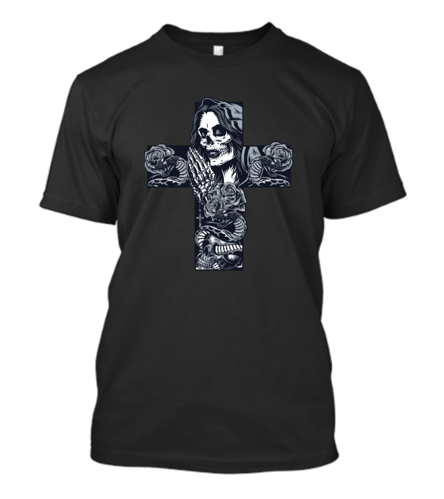The Praying Dead Skull Cross Roses Skeleton T-Shirt