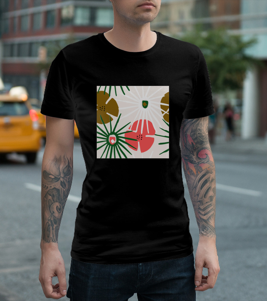 Tropical Bloom Floral Pattern In Nature-Inspired Palette T-Shirt