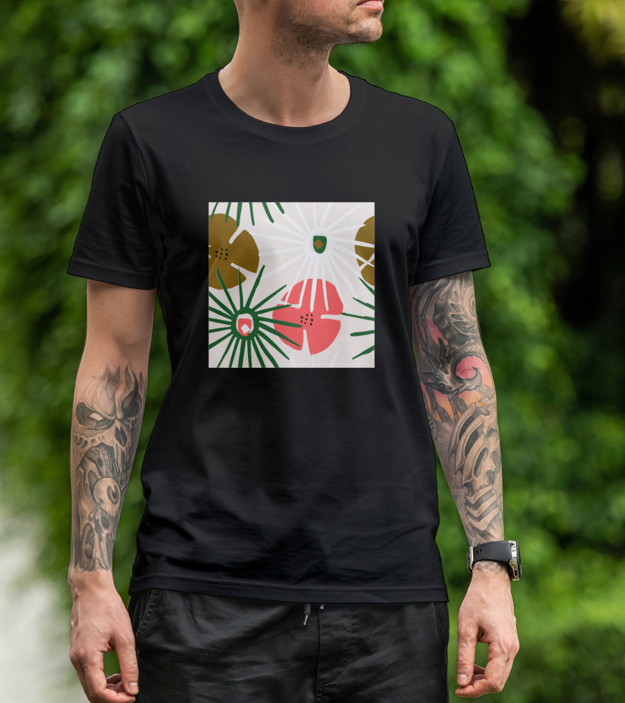 Tropical Bloom Floral Pattern In Nature-Inspired Palette T-Shirt