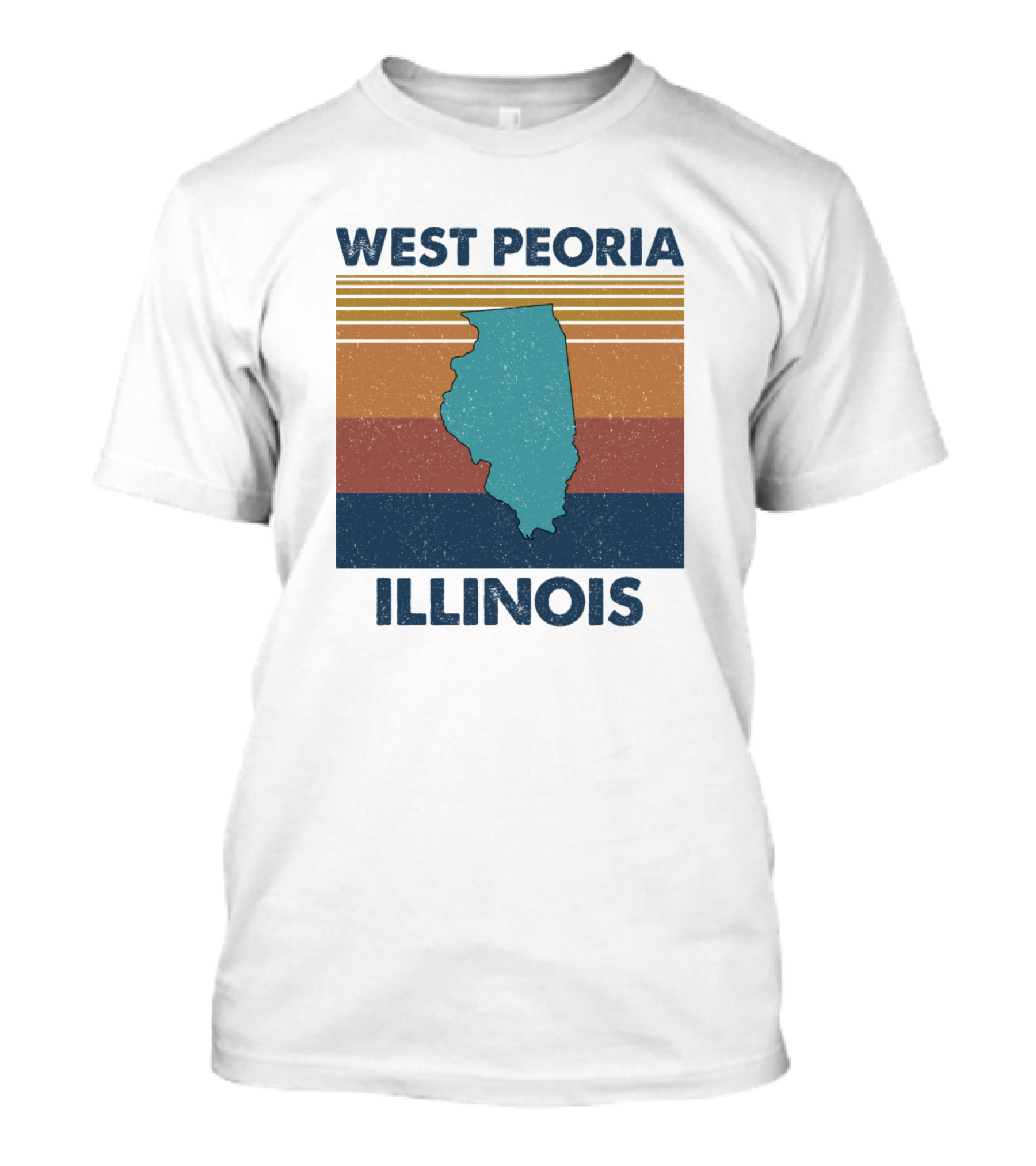 West Peoria Illinois Retro State Map Vintage Stripes T-Shirt