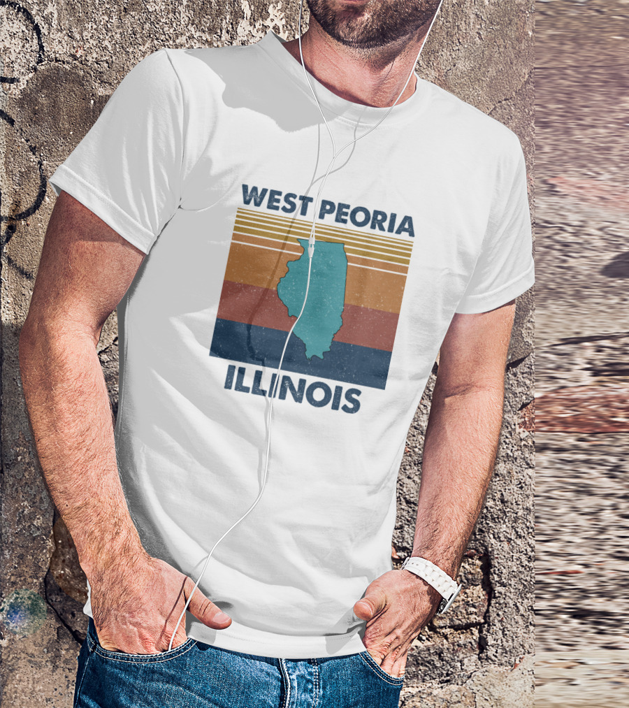 West Peoria Illinois Retro State Map Vintage Stripes T-Shirt