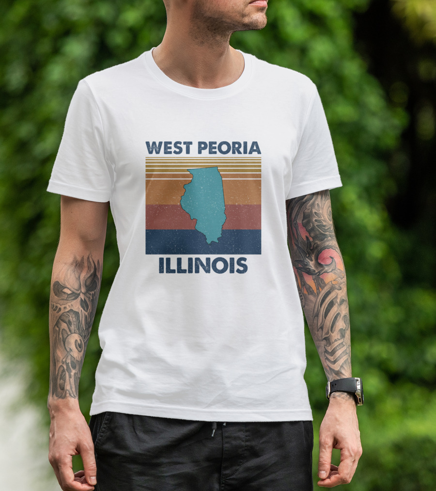 West Peoria Illinois Retro State Map Vintage Stripes T-Shirt