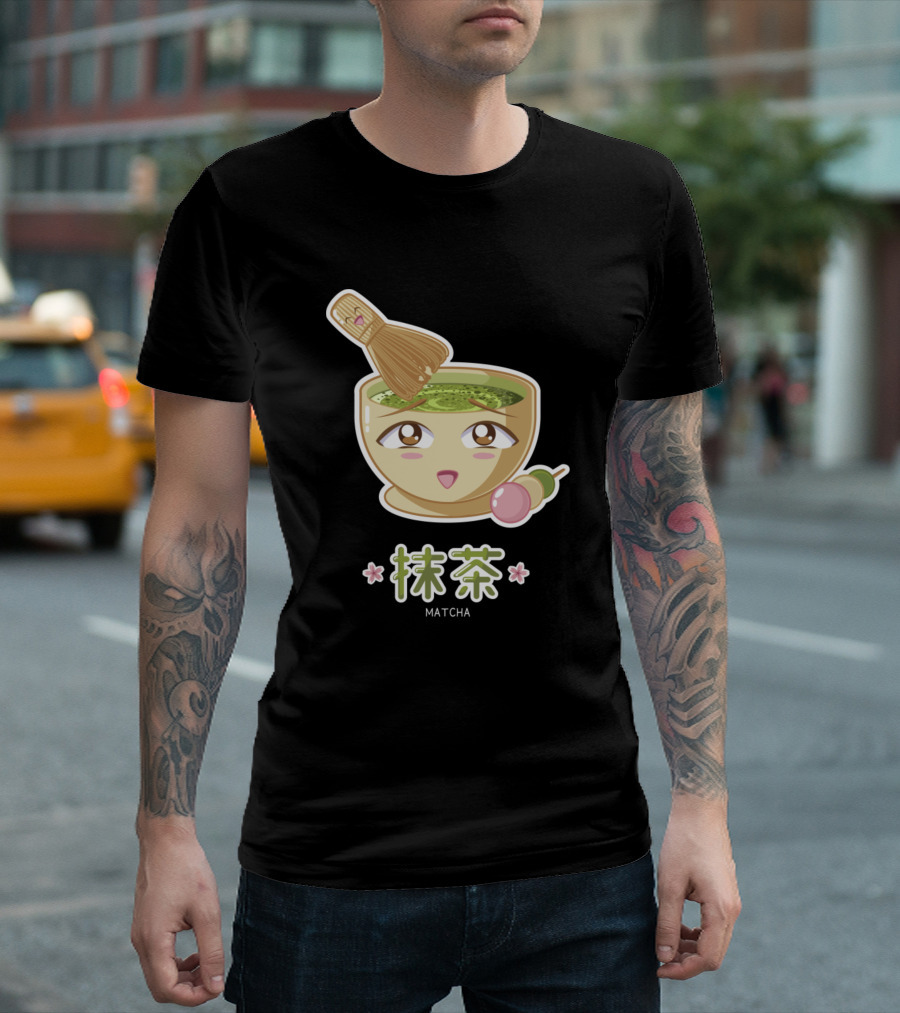 Matcha Kawaii Character Face with Whisk and Dango T-Shirt