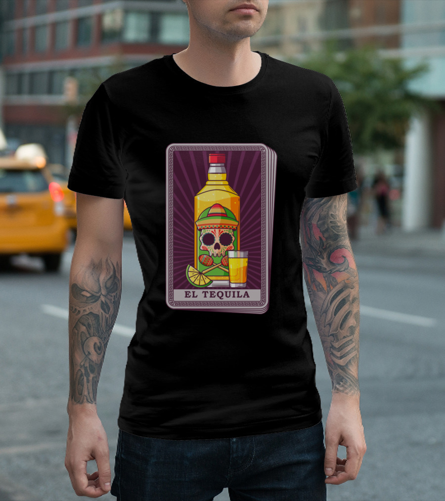 El Tequila Tarot Card Blackcraft Mexican Drink Skull T-Shirt