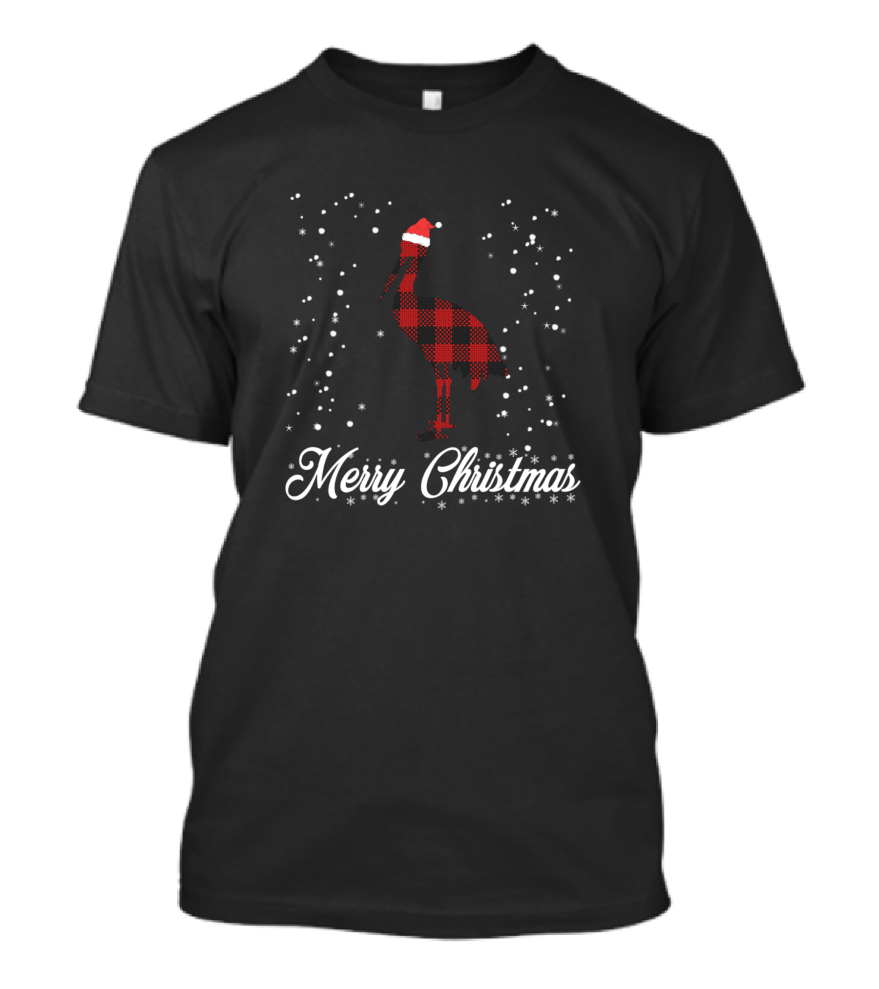 Merry Christmas Flamingo Buffalo Plaid Santa Hat T-Shirt