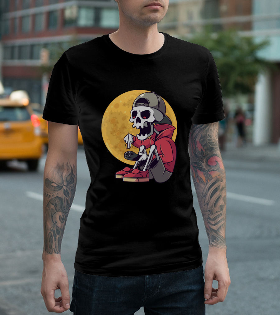 Halloween Skeleton Gamer with Game Controller and Cap T-Shirt