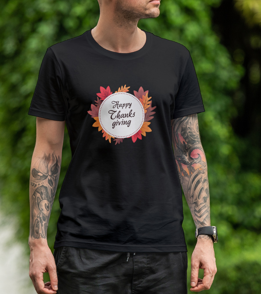 Happy Thanks Giving Autumn Leaves Circle T-Shirt