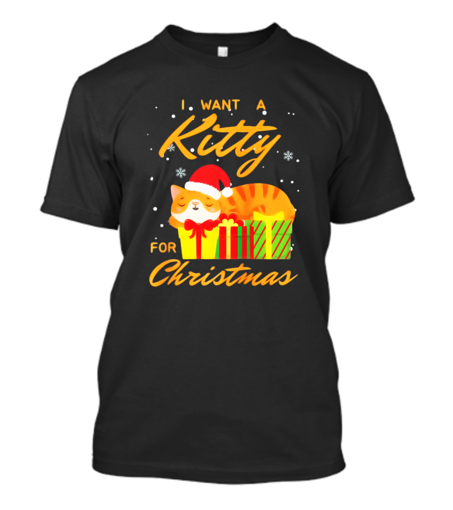 I Want A Kitty Cat For Christmas Funny Cute Kitty Santa Hat T-Shirt