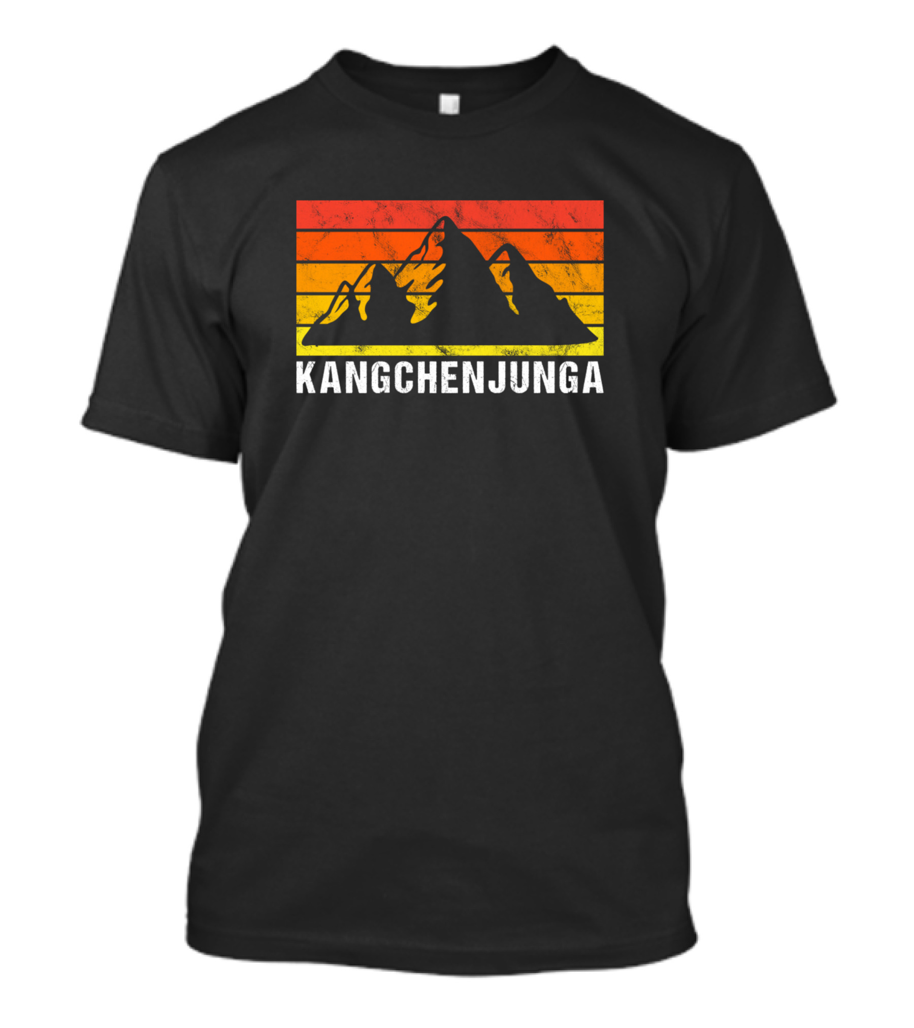 Kangchenjunga Retro Mountain Silhouette With Orange And Yellow Stripes T-Shirt