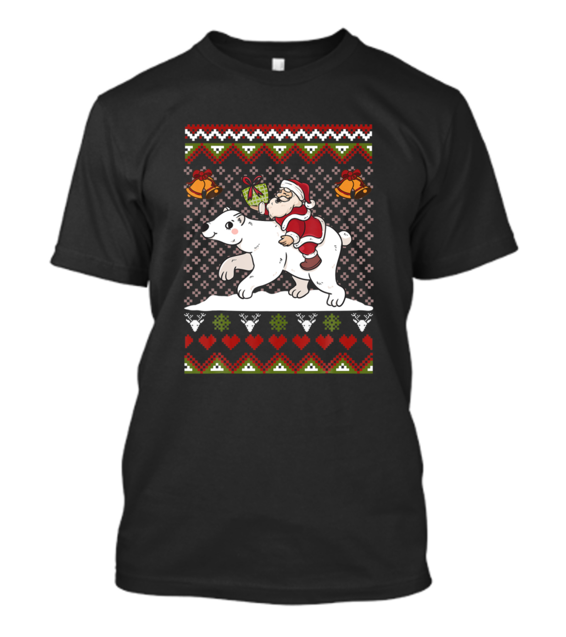 Santa Riding Polar Bear Christmas Kids Girls T-Shirt
