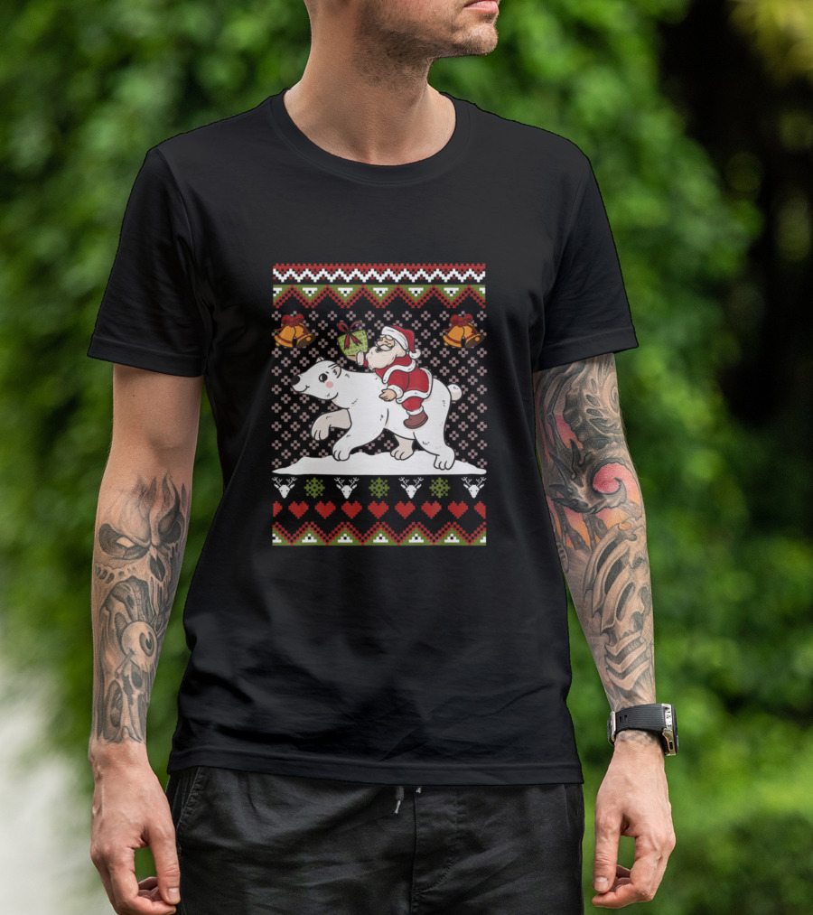 Santa Riding Polar Bear Christmas Kids Girls T-Shirt