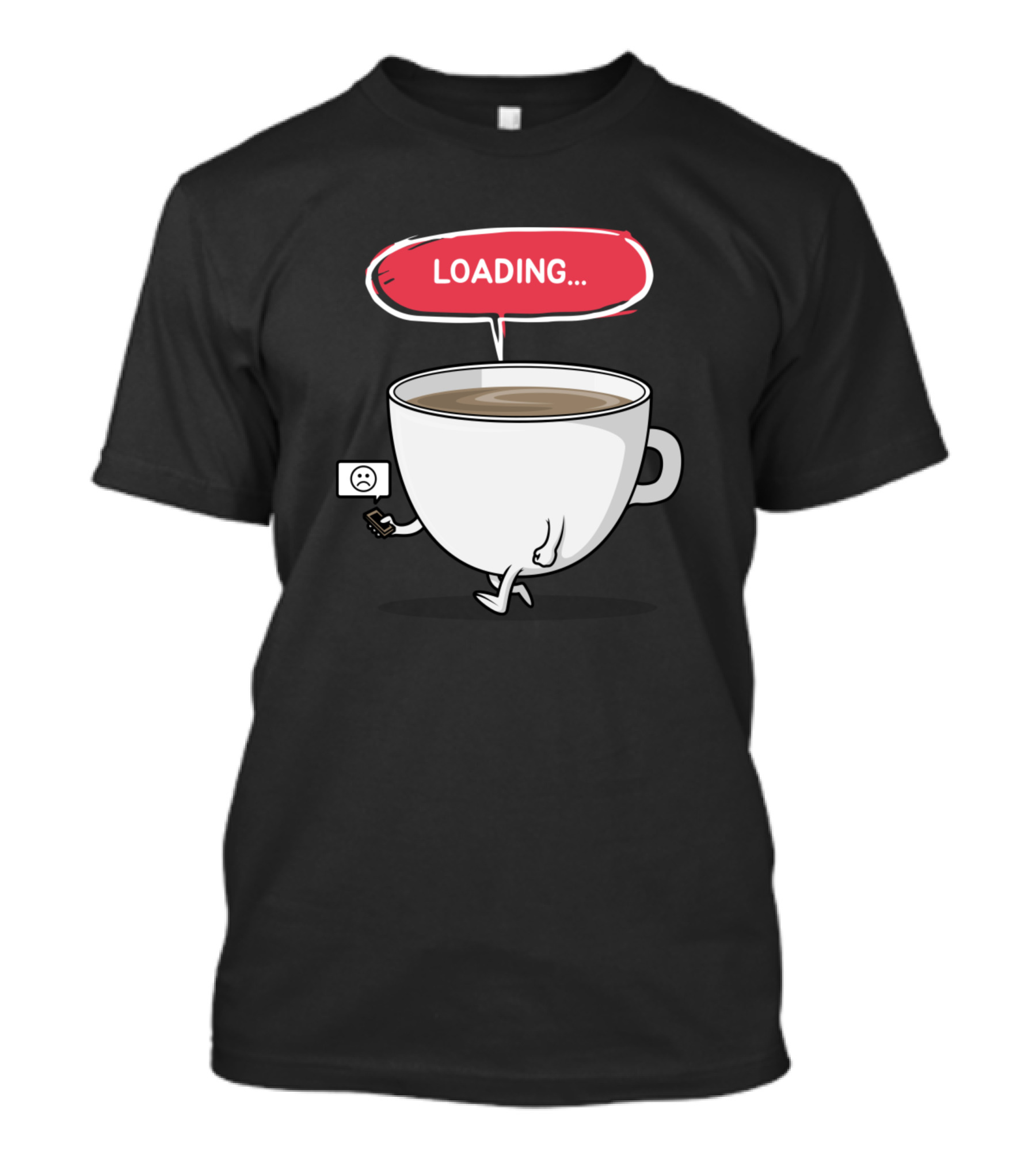 Loading Coffee Cup Charging Phone Cartoon T-Shirt