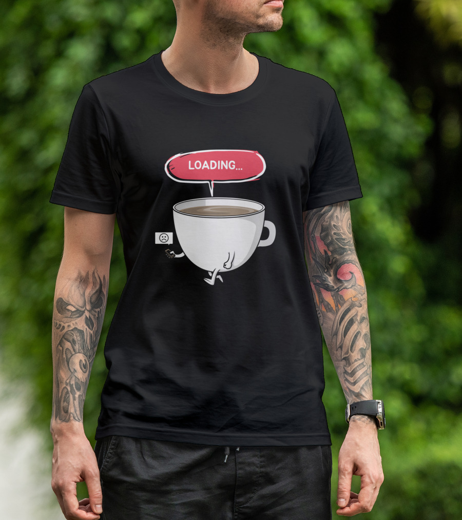 Loading Coffee Cup Charging Phone Cartoon T-Shirt