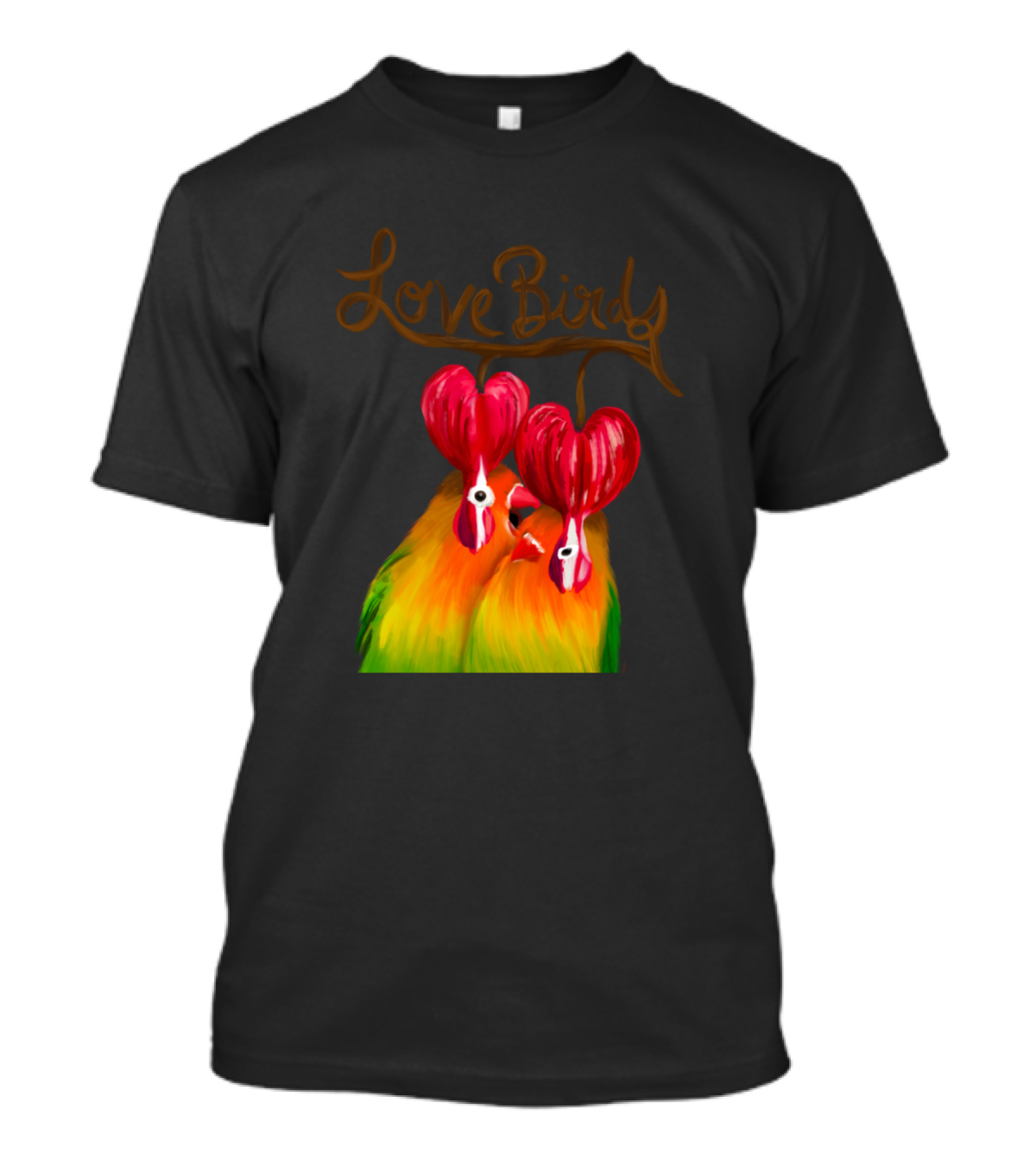 Love Birdy Colorful Parrots With Heart-Shaped Crests T-Shirt