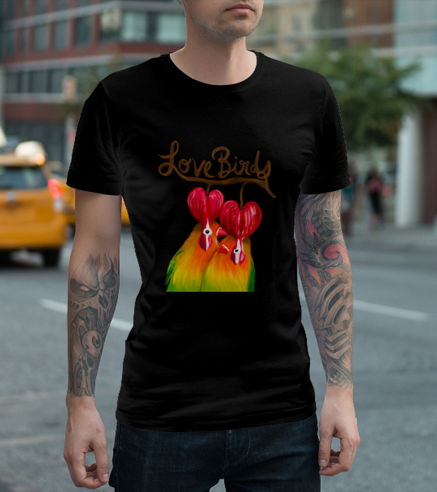 Love Birdy Colorful Parrots With Heart-Shaped Crests T-Shirt