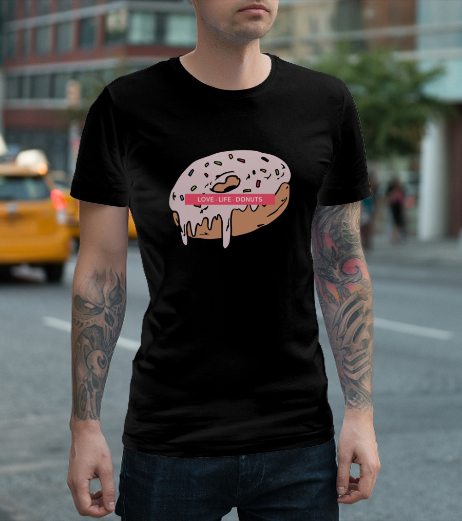 Love Life Donuts Pink Frosted Doughnut with Sprinkles T-Shirt